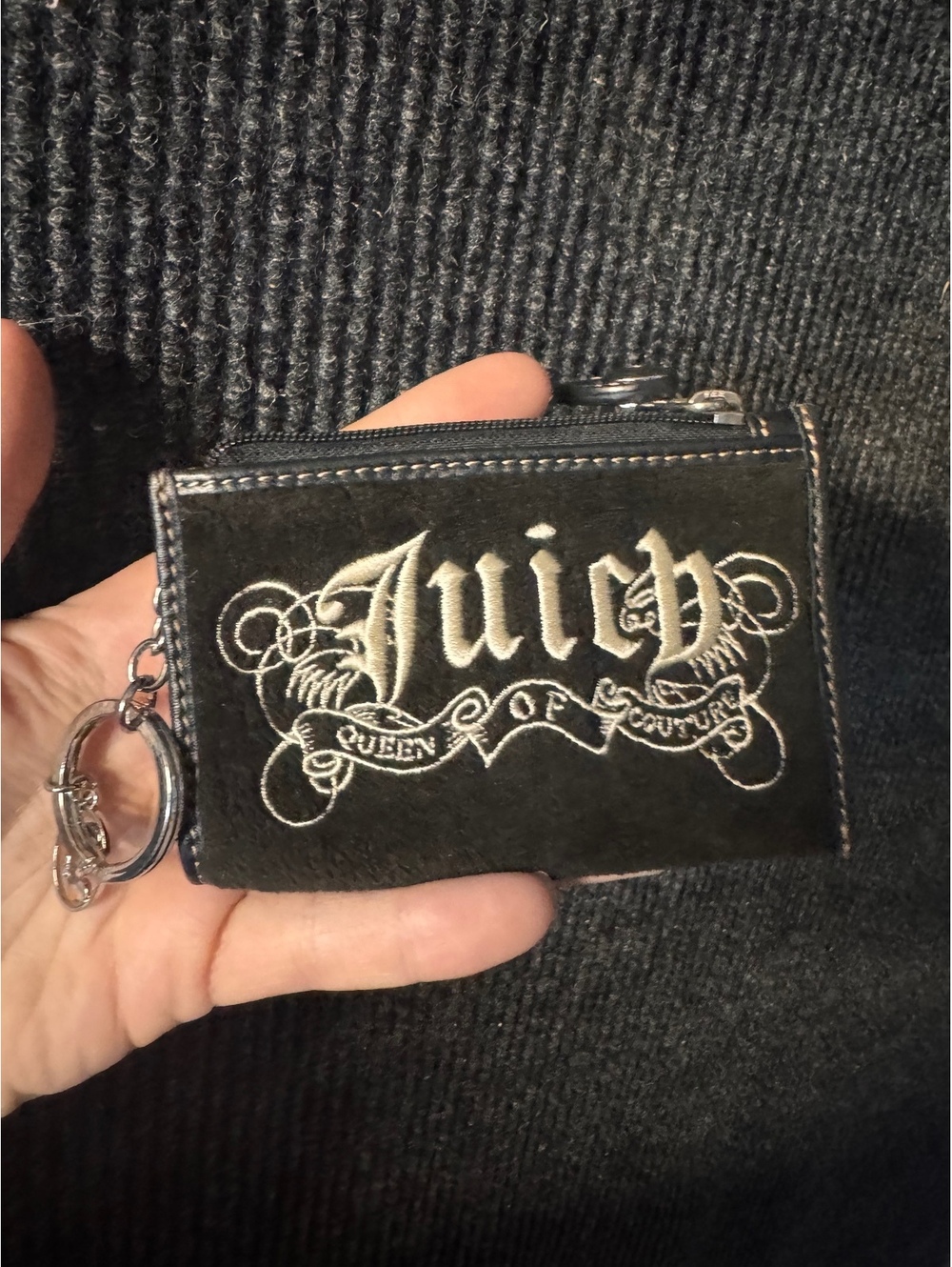 Y2K Juicy Couture Black Velvet Card Wallet with Keychain